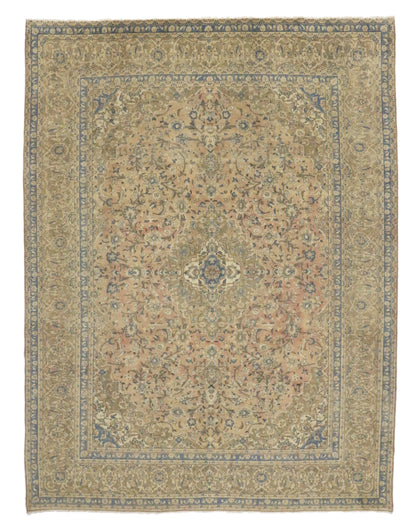 10 x 13 - Brown Vintage Persian Kashan Rug - 76436