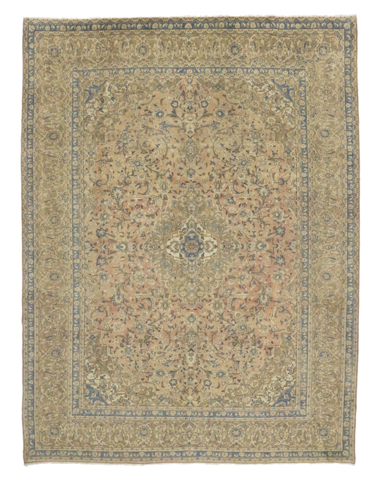 10 x 13 - Brown Vintage Persian Kashan Rug - 76436