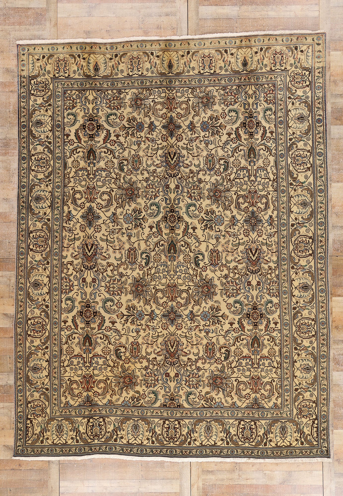 10 x 13 - Brown Vintage Persian Tabriz Rug - 76473