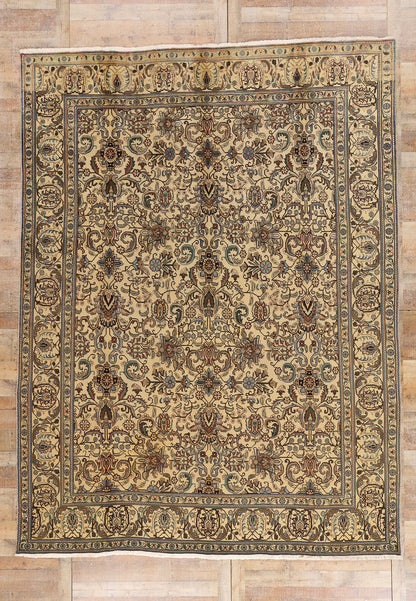 10 x 13 - Brown Vintage Persian Tabriz Rug - 76473
