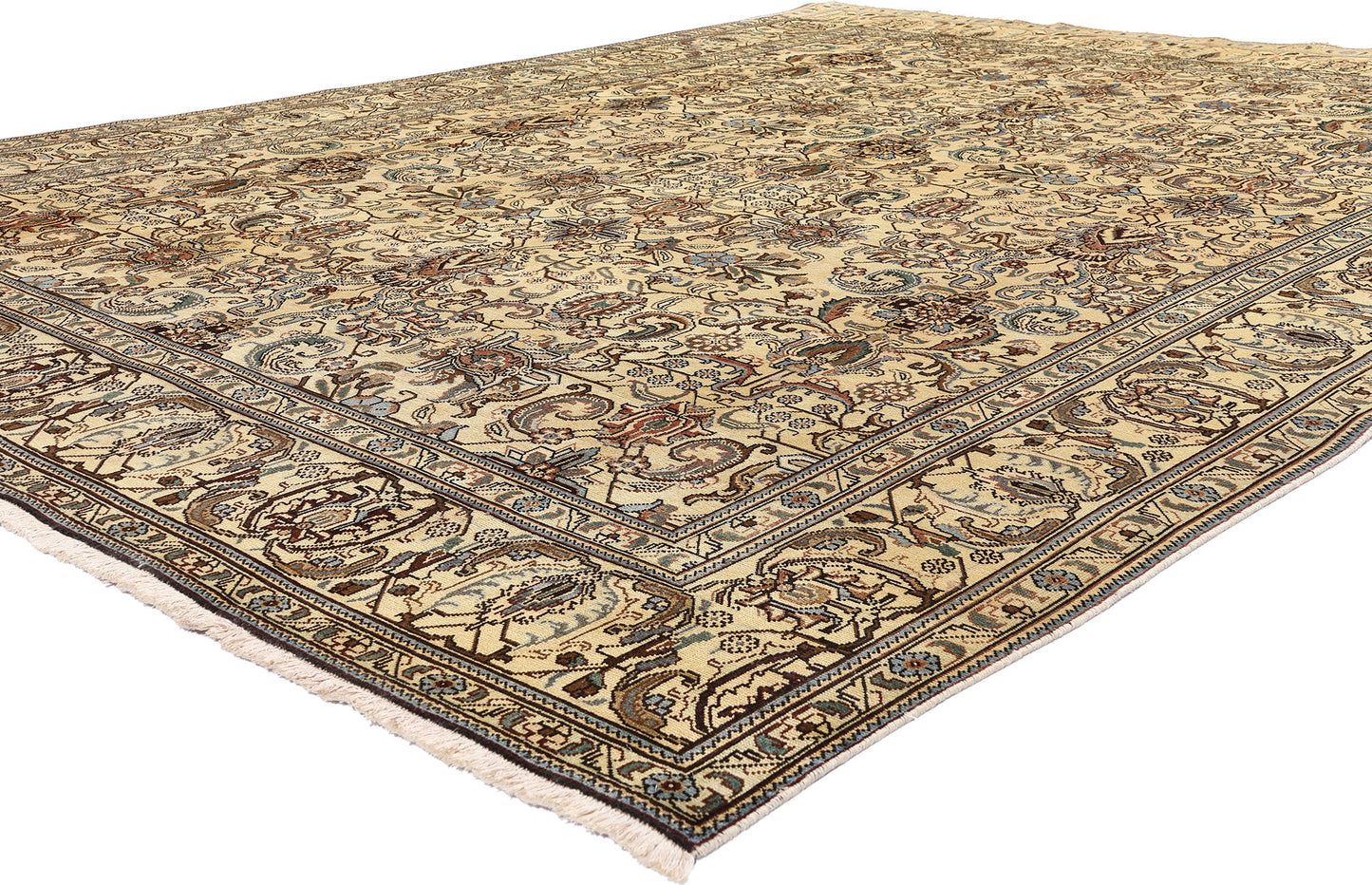 10 x 13 - Brown Vintage Persian Tabriz Rug - 76473