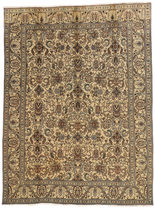 10 x 13 - Brown Vintage Persian Tabriz Rug - 76473