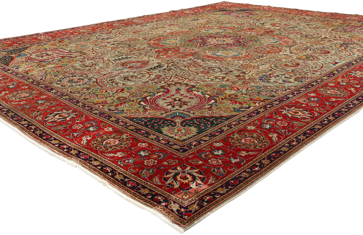 10 x 13 - Green Antique Persian Tabriz Rug - 76579