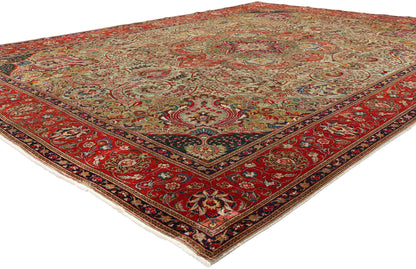 10 x 13 - Green Antique Persian Tabriz Rug - 76579