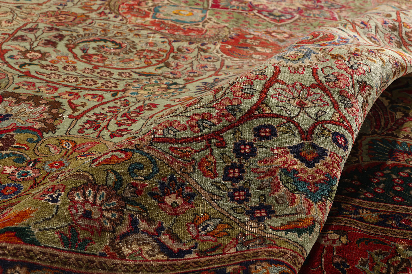 10 x 13 - Green Antique Persian Tabriz Rug - 76579