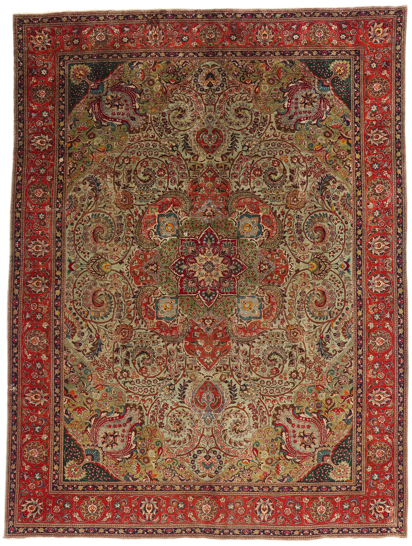 10 x 13 - Green Antique Persian Tabriz Rug - 76579