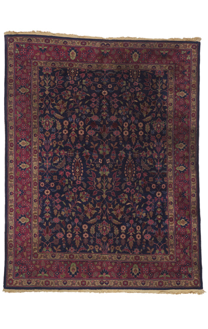 8 x 10 - Navy Blue Antique Indian Kashan Rug - 76739
