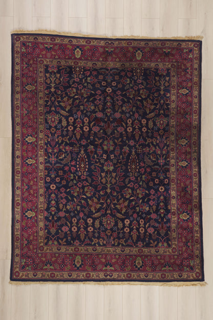 8 x 10 - Navy Blue Antique Indian Kashan Rug - 76739