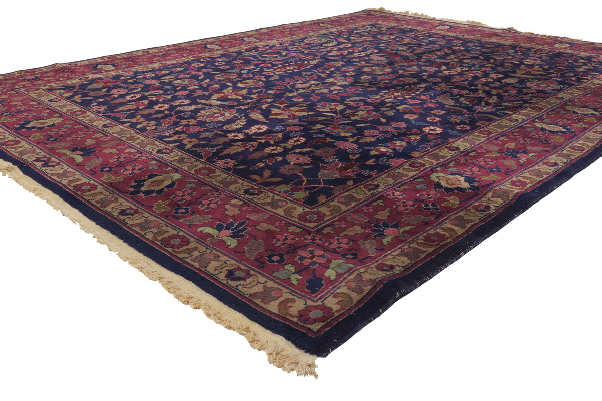 8 x 10 - Navy Blue Antique Indian Kashan Rug - 76739