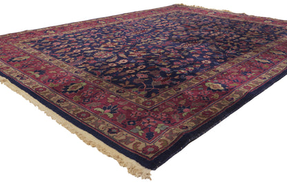 8 x 10 - Navy Blue Antique Indian Kashan Rug - 76739