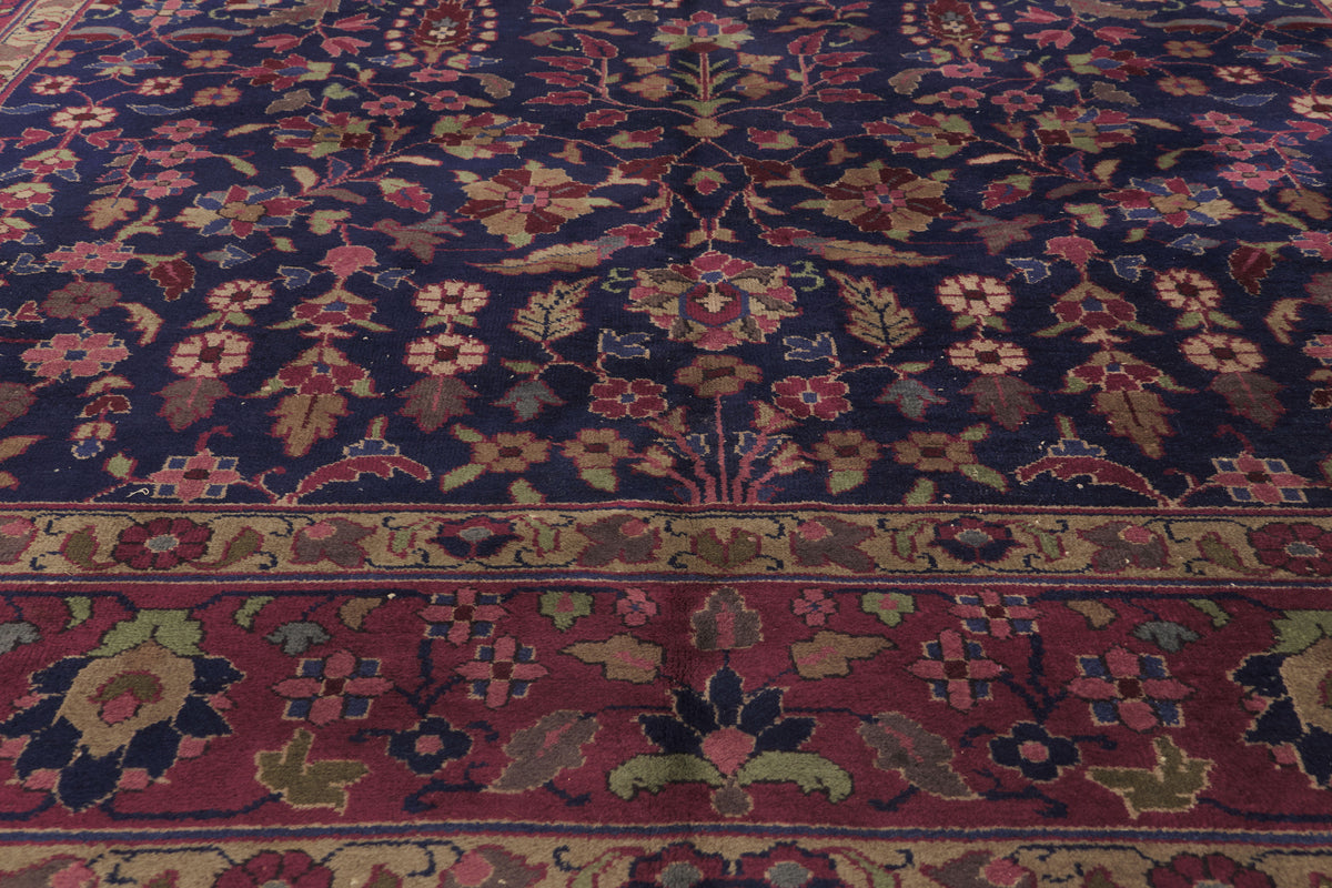 8 x 10 - Navy Blue Antique Indian Kashan Rug - 76739