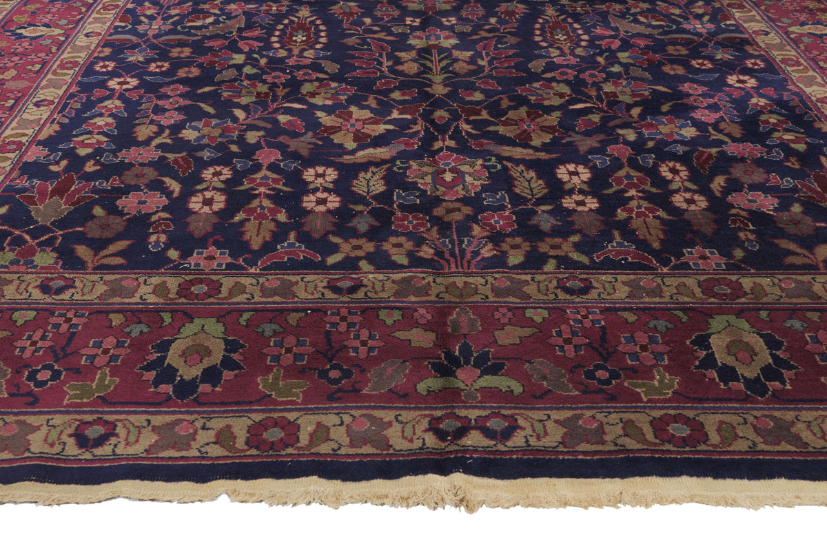 8 x 10 - Navy Blue Antique Indian Kashan Rug - 76739