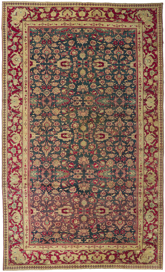 9 x 15 - Teal Antique Indian Agra Rug - 76839