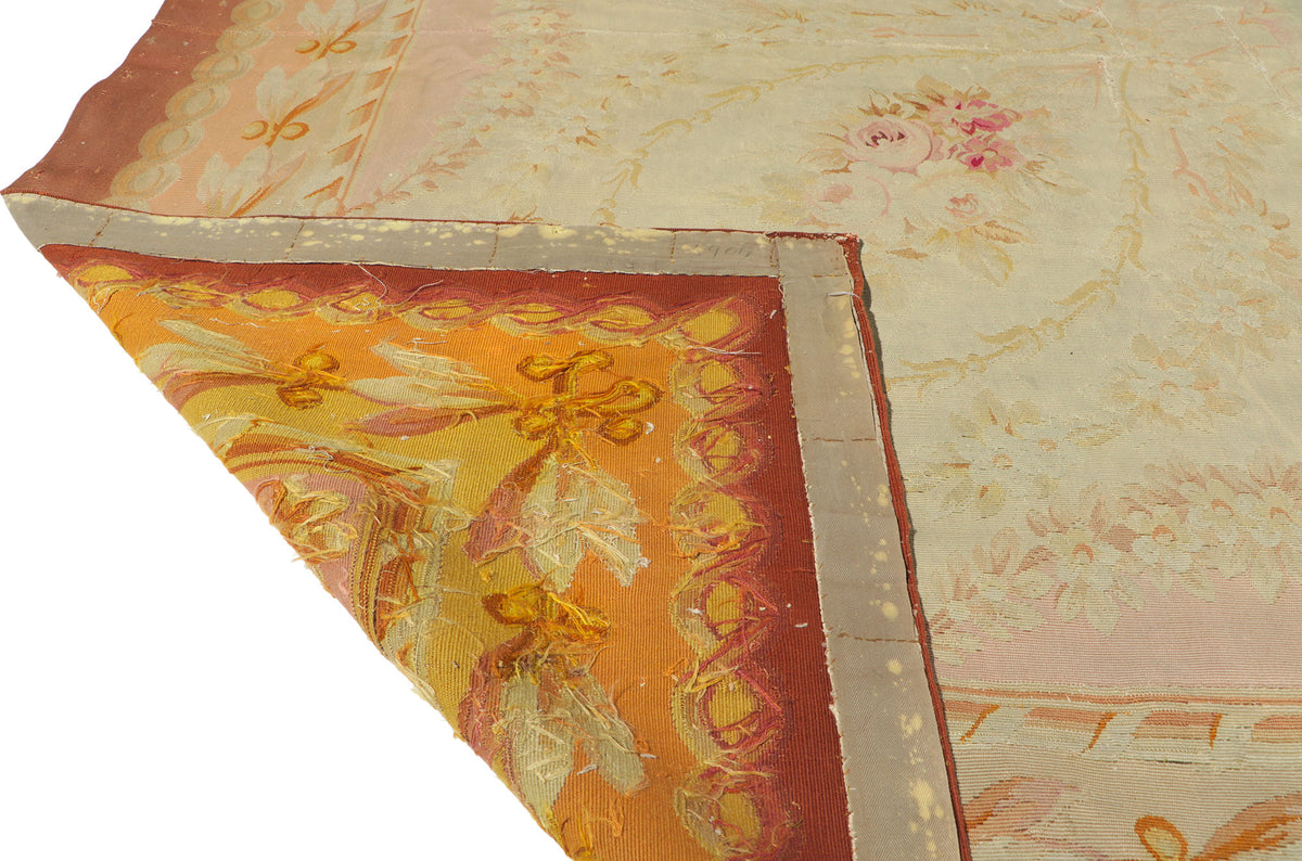 14 x 21 - Beige Antique French Aubusson Rug - 76845