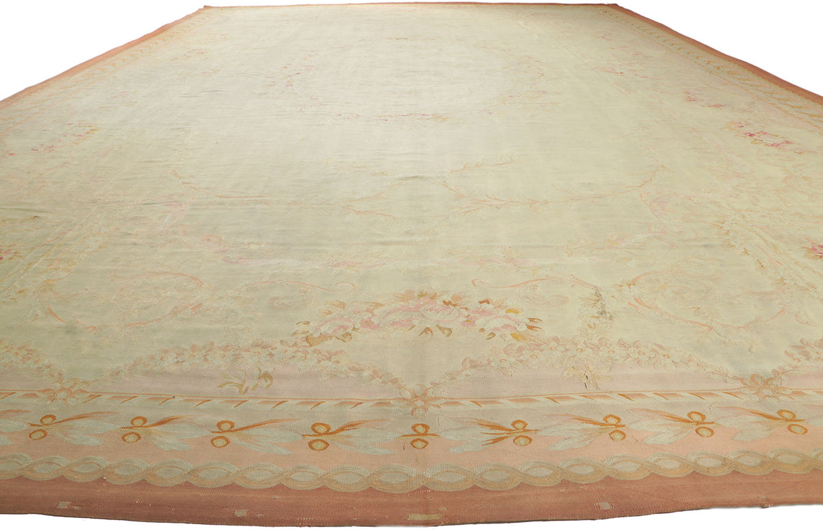 14 x 21 - Beige Antique French Aubusson Rug - 76845