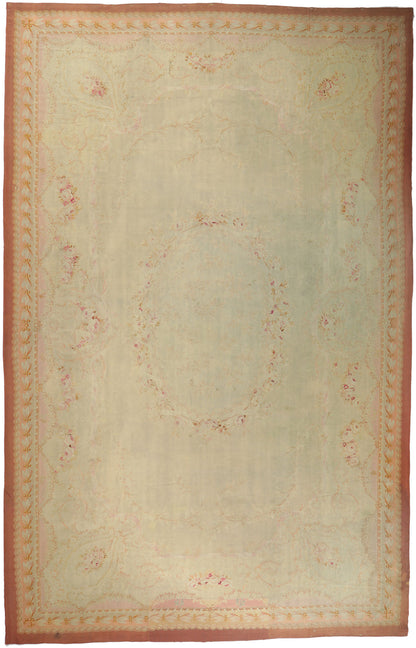 14 x 21 - Beige Antique French Aubusson Rug - 76845