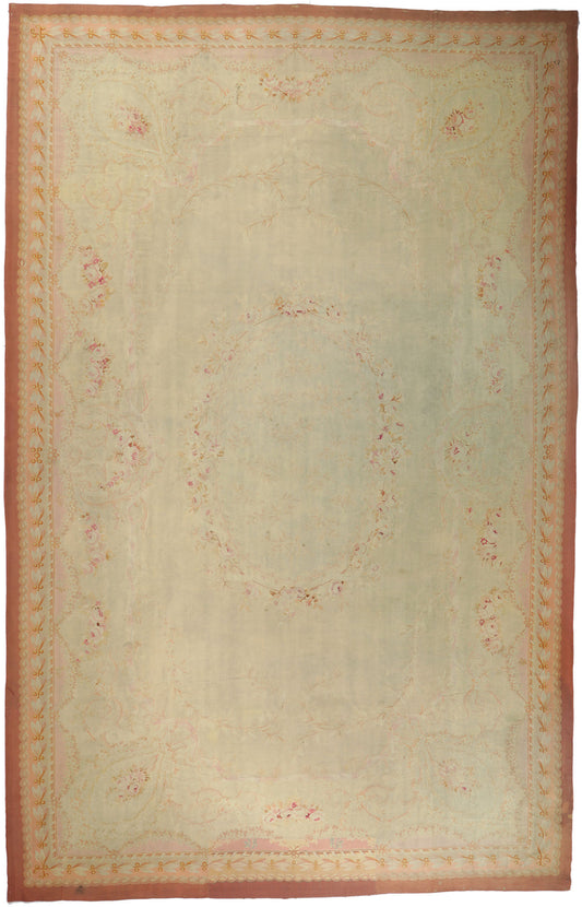 14 x 21 - Beige Antique French Aubusson Rug - 76845
