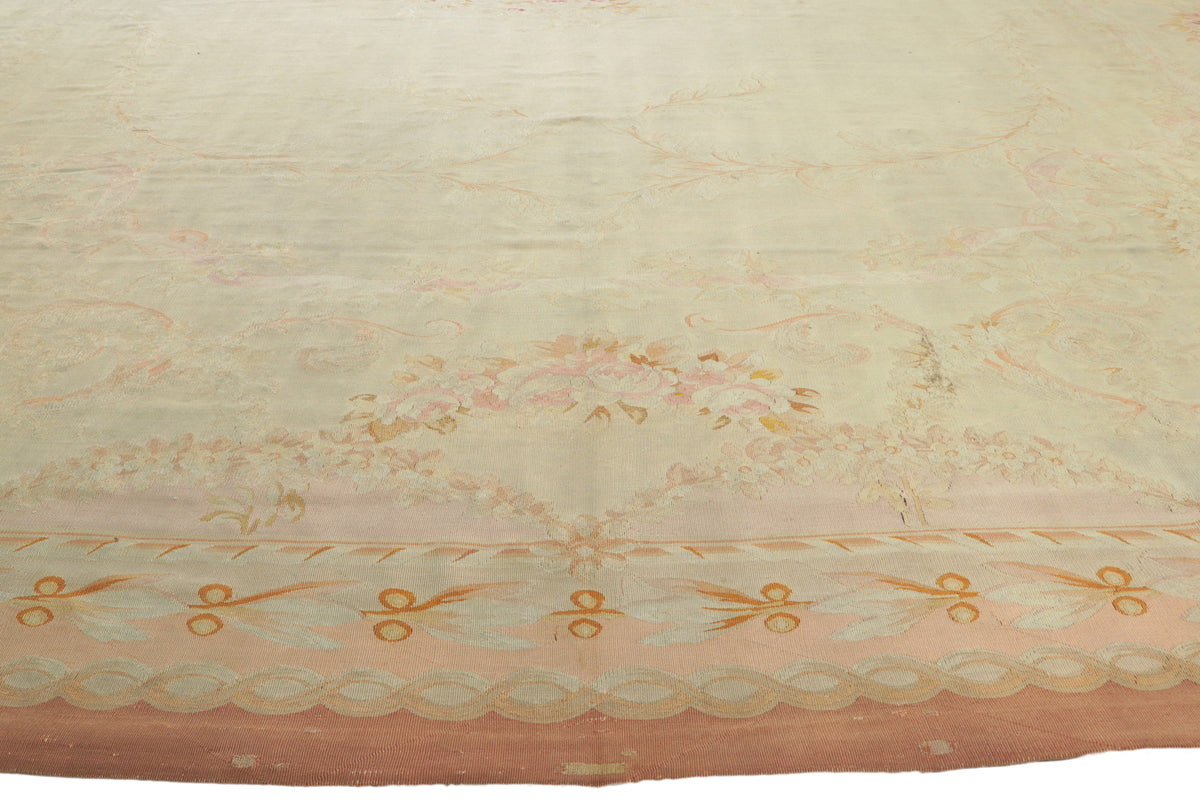 14 x 21 - Beige Antique French Aubusson Rug - 76845