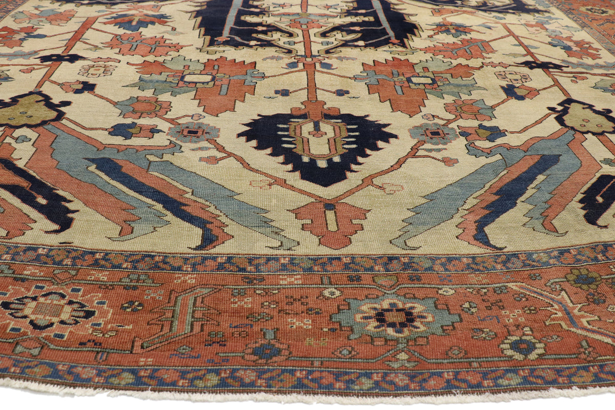 11 x 15 - Beige Antique Persian Serapi Rug - 76927