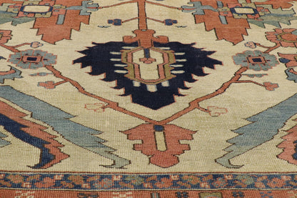 11 x 15 - Beige Antique Persian Serapi Rug - 76927