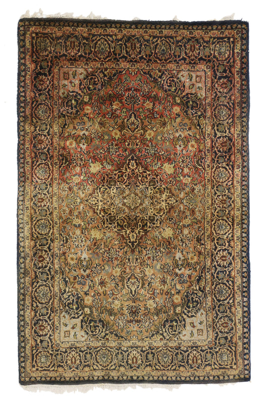 4 x 6 - Ivory Vintage Persian Kashan Rug - 77080
