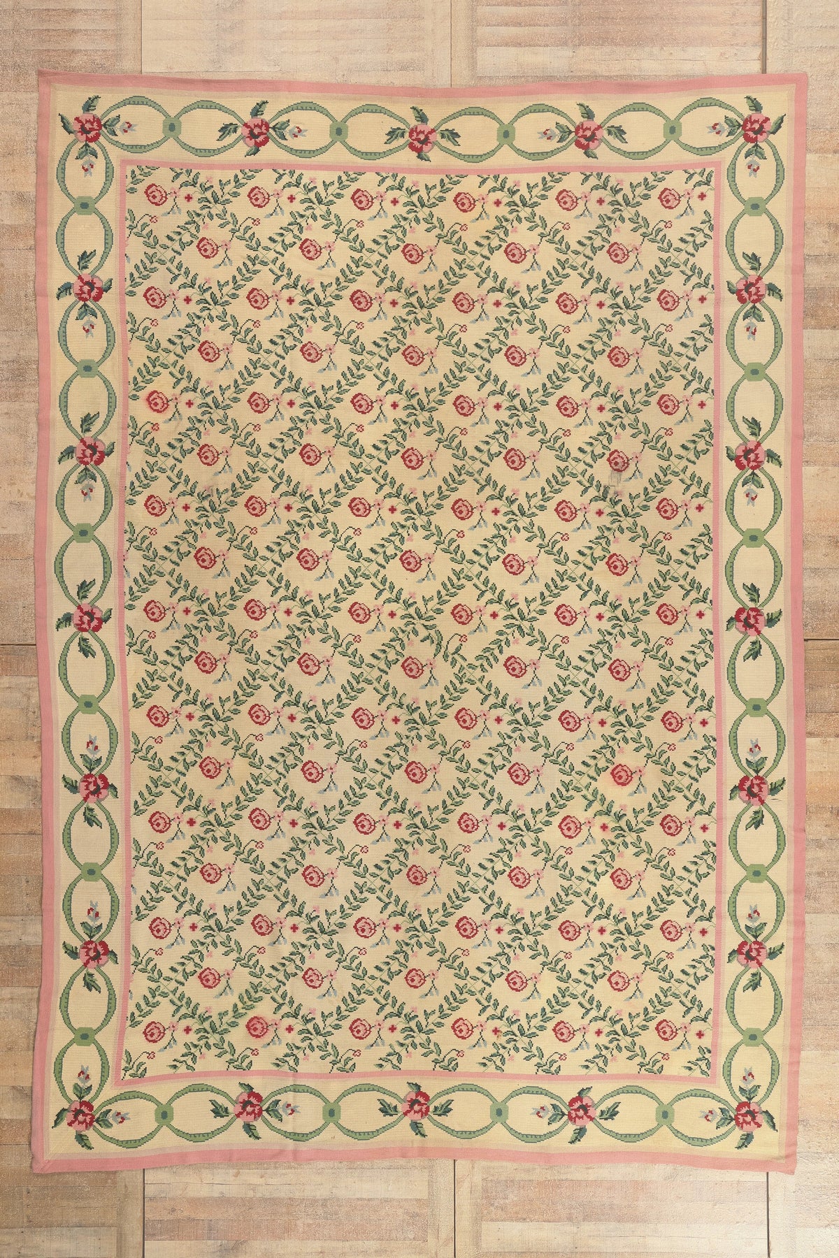 10 x 14 - Beige Vintage Chinese Needlepoint Rug - 77205
