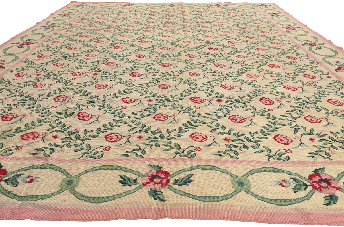 10 x 14 - Beige Vintage Chinese Needlepoint Rug - 77205