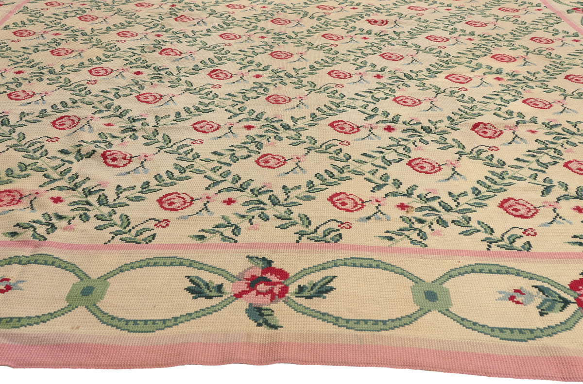 10 x 14 - Beige Vintage Chinese Needlepoint Rug - 77205