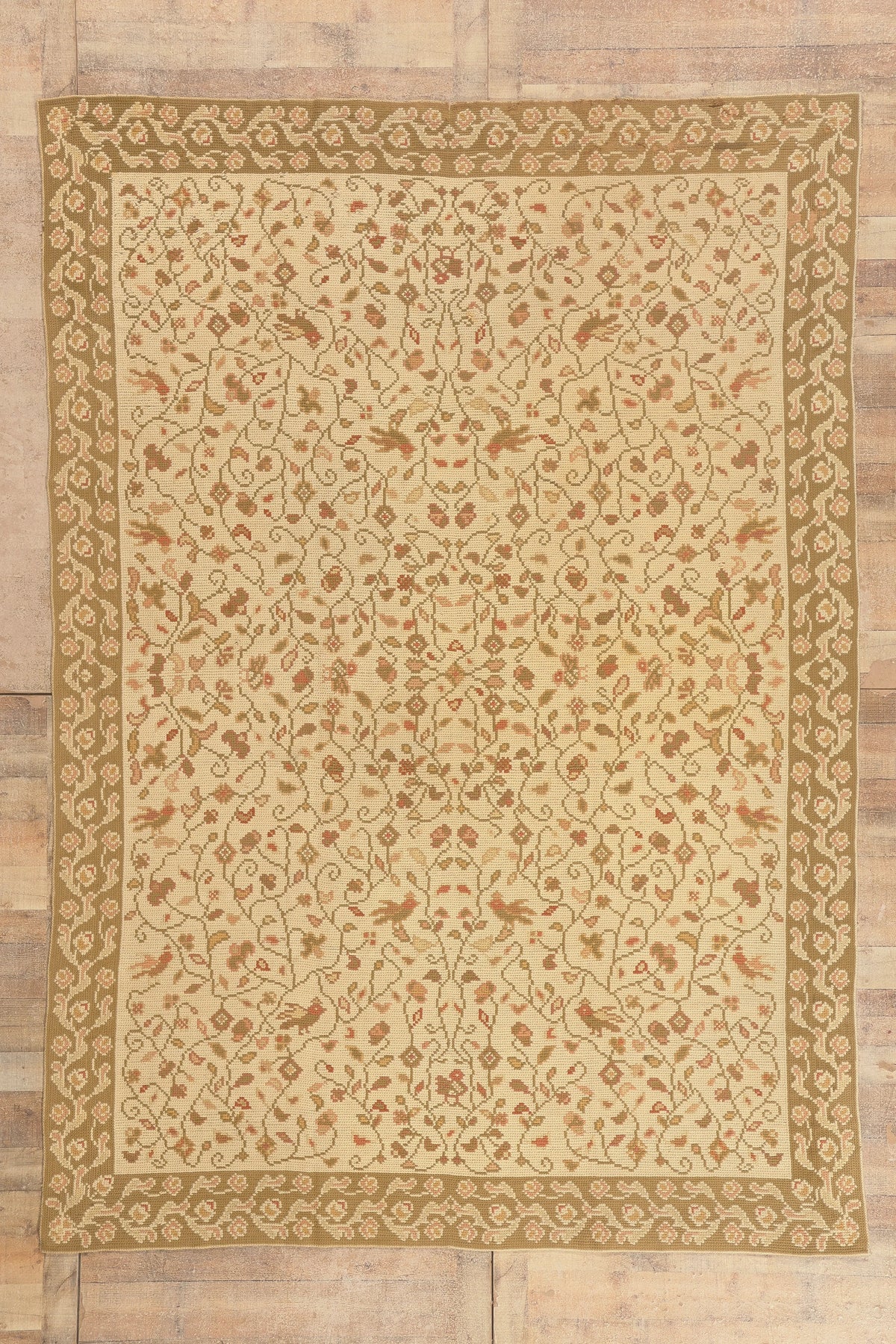 8 x 11 - Beige Antique Portugese Needelpoint Rug - 77210
