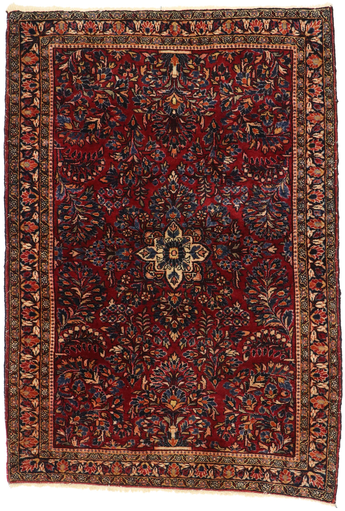 4 x 5 - Red Antique Persian Sarouk Rug - 77235