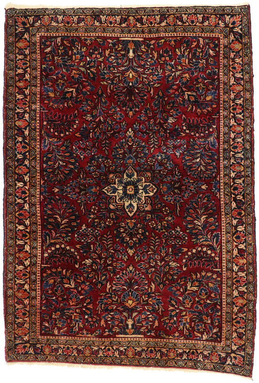 4 x 5 - Red Antique Persian Sarouk Rug - 77235