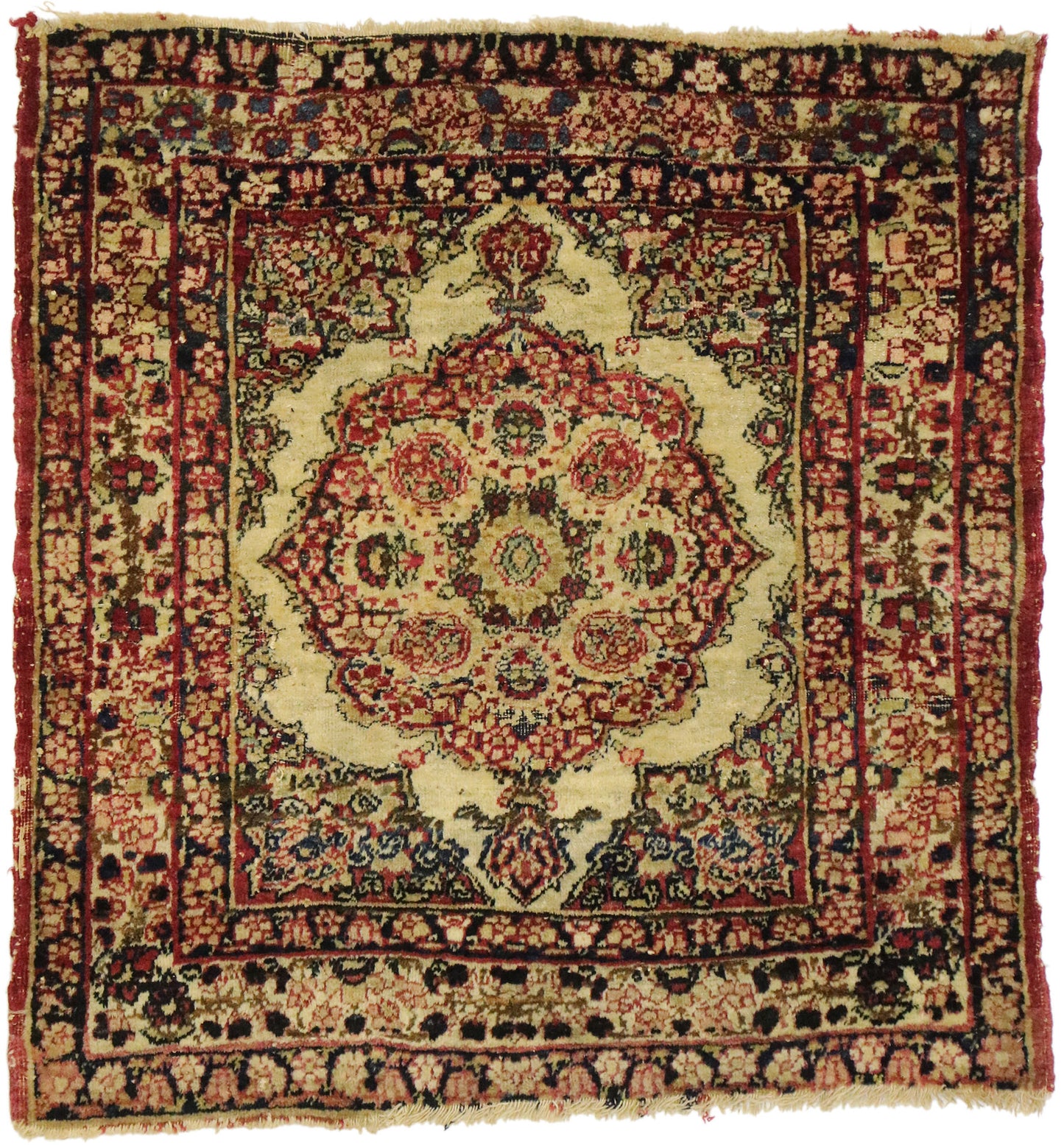 2 x 2 - Burgundy Antique Persian Kermanshah Rug - 77464