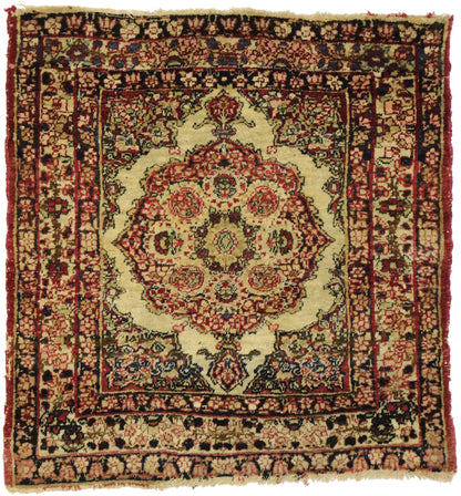 2 x 2 - Burgundy Antique Persian Kermanshah Rug - 77464