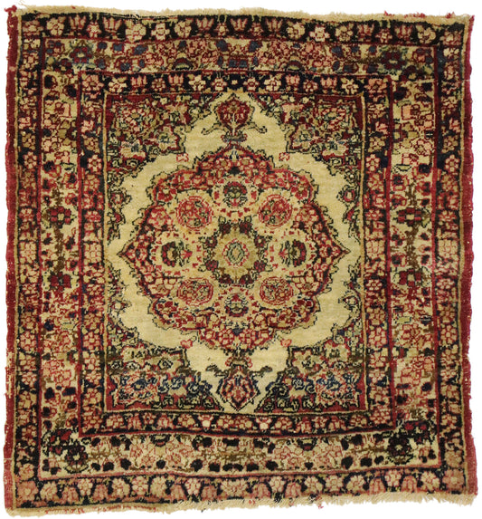 2 x 2 - Burgundy Antique Persian Kermanshah Rug - 77464