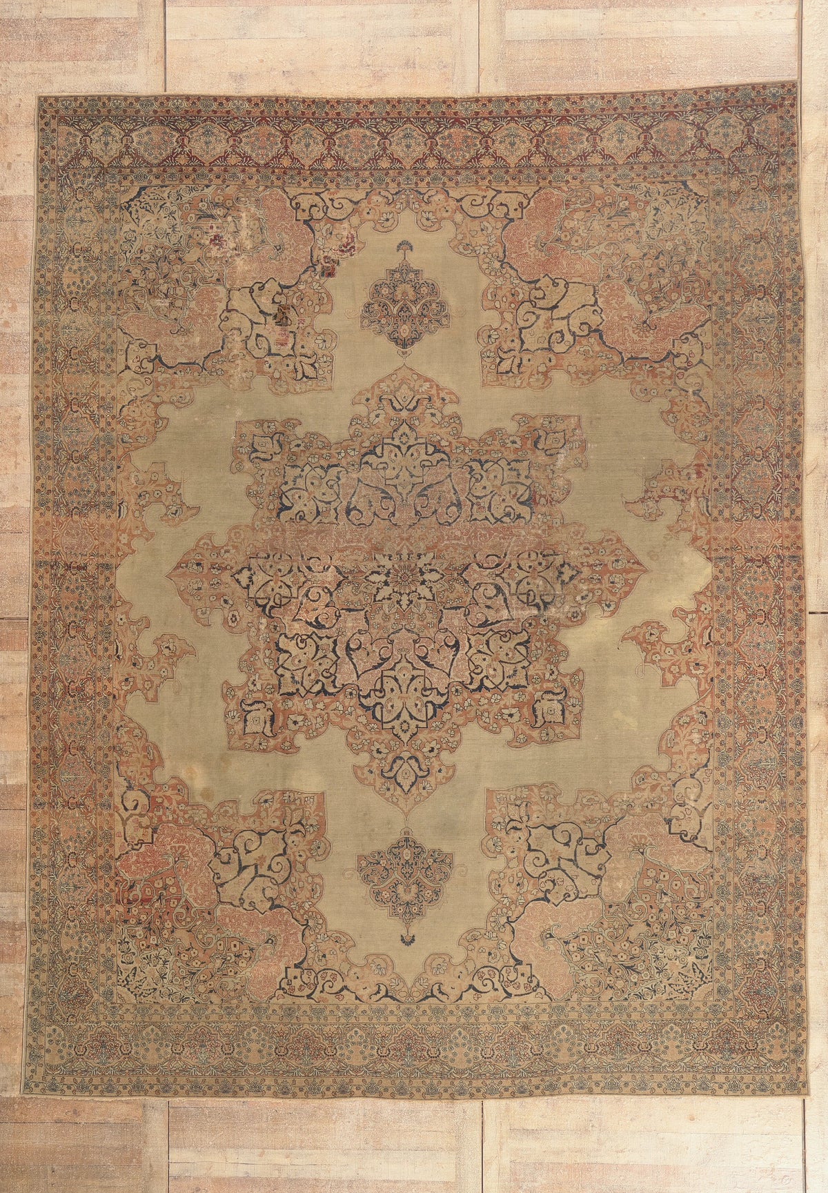 10 x 13 - Beige Antique Persian Kerman Rug - 77627