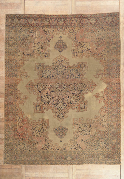 10 x 13 - Beige Antique Persian Kerman Rug - 77627