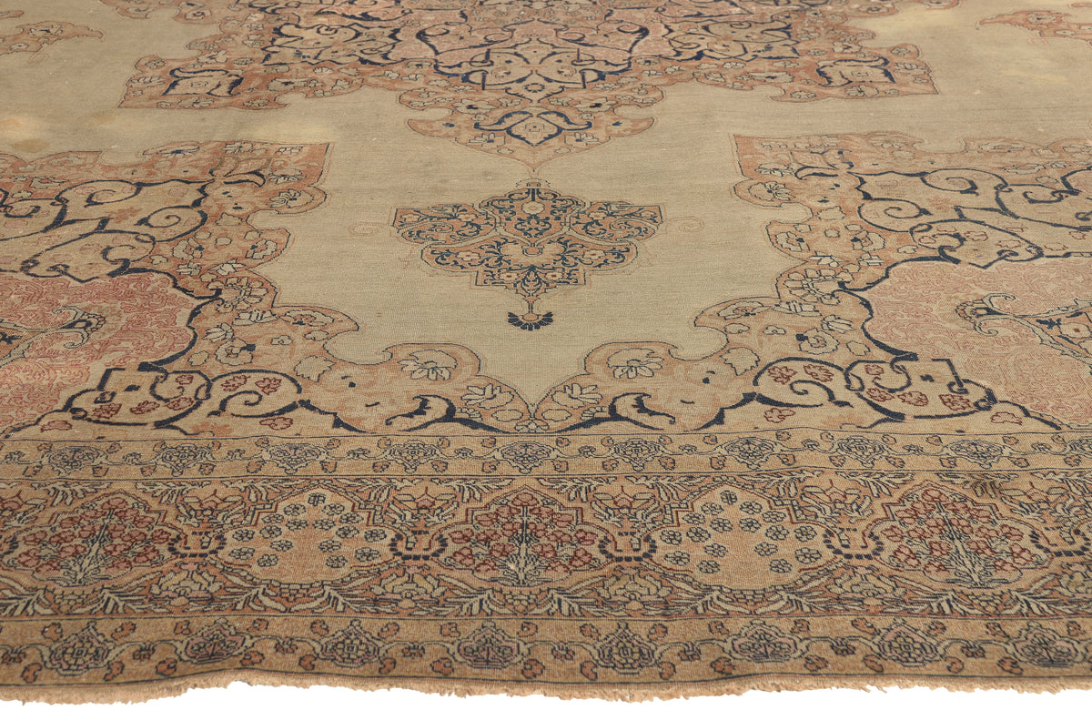 10 x 13 - Beige Antique Persian Kerman Rug - 77627