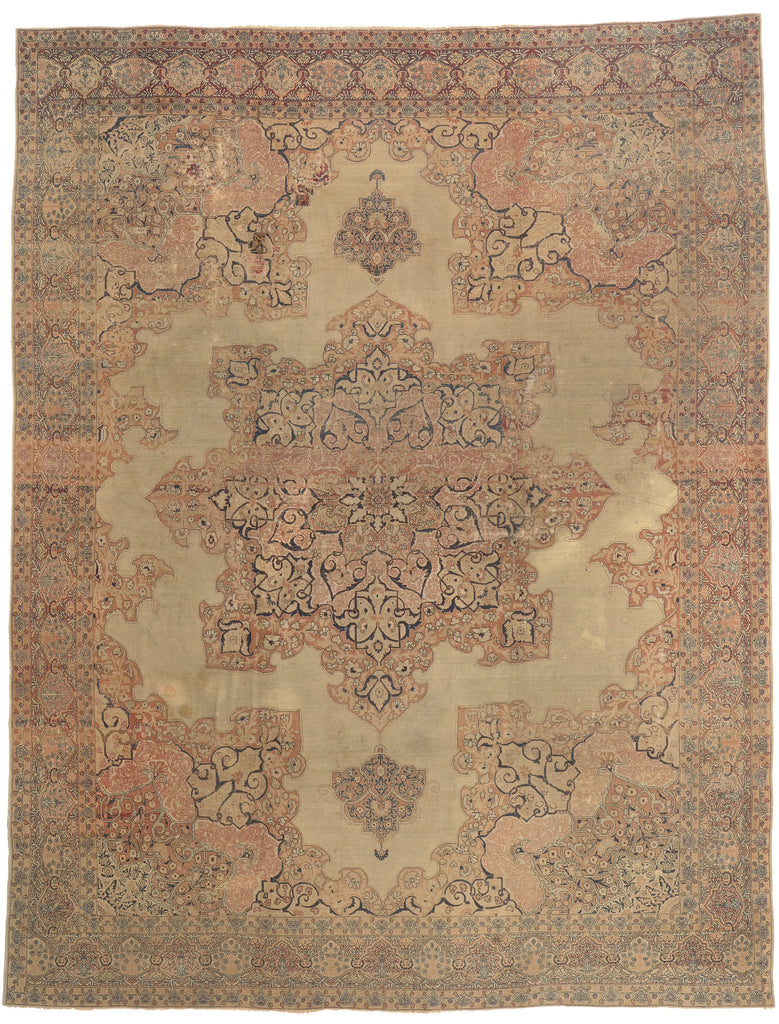 10 x 13 - Beige Antique Persian Kerman Rug - 77627
