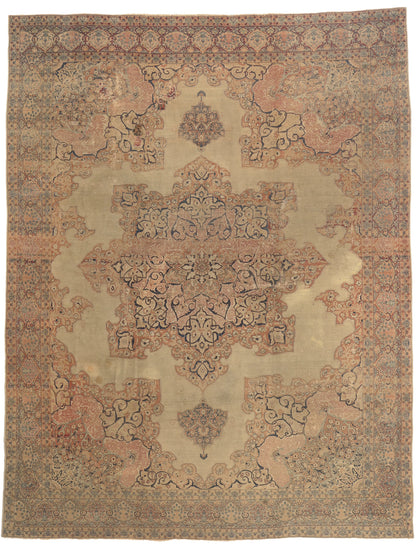 10 x 13 - Beige Antique Persian Kerman Rug - 77627