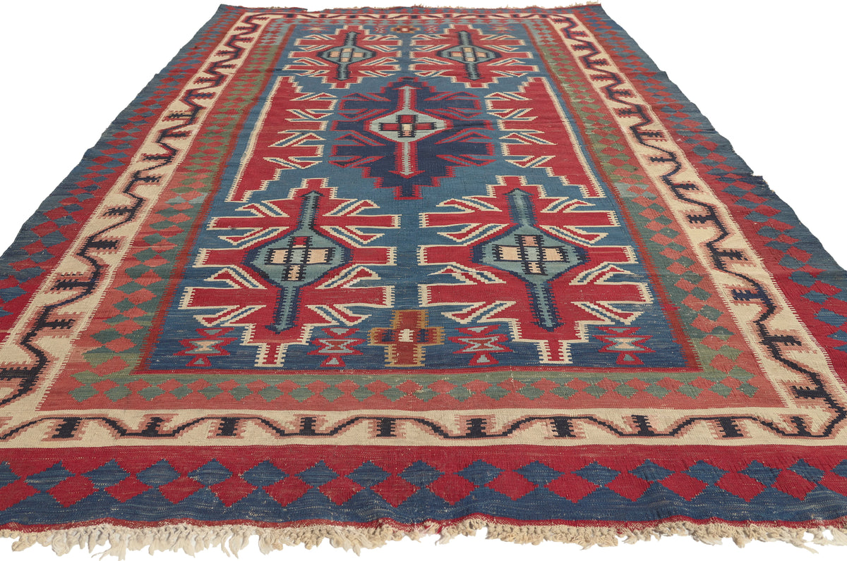 6 x 9 - Blue Vintage Persian Shiraz Rug - 77646