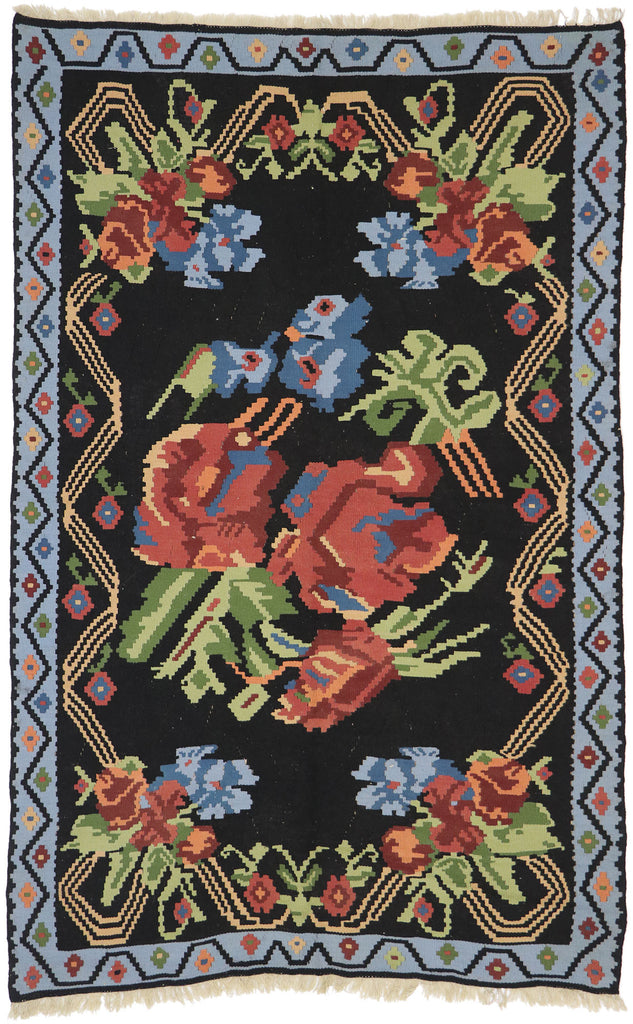 5 x 8 - Black Vintage Turkish Kilim Rug - 78009