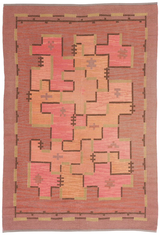 7 x 10 - Pink Vintage Finnish Rollakan Rug - 78476