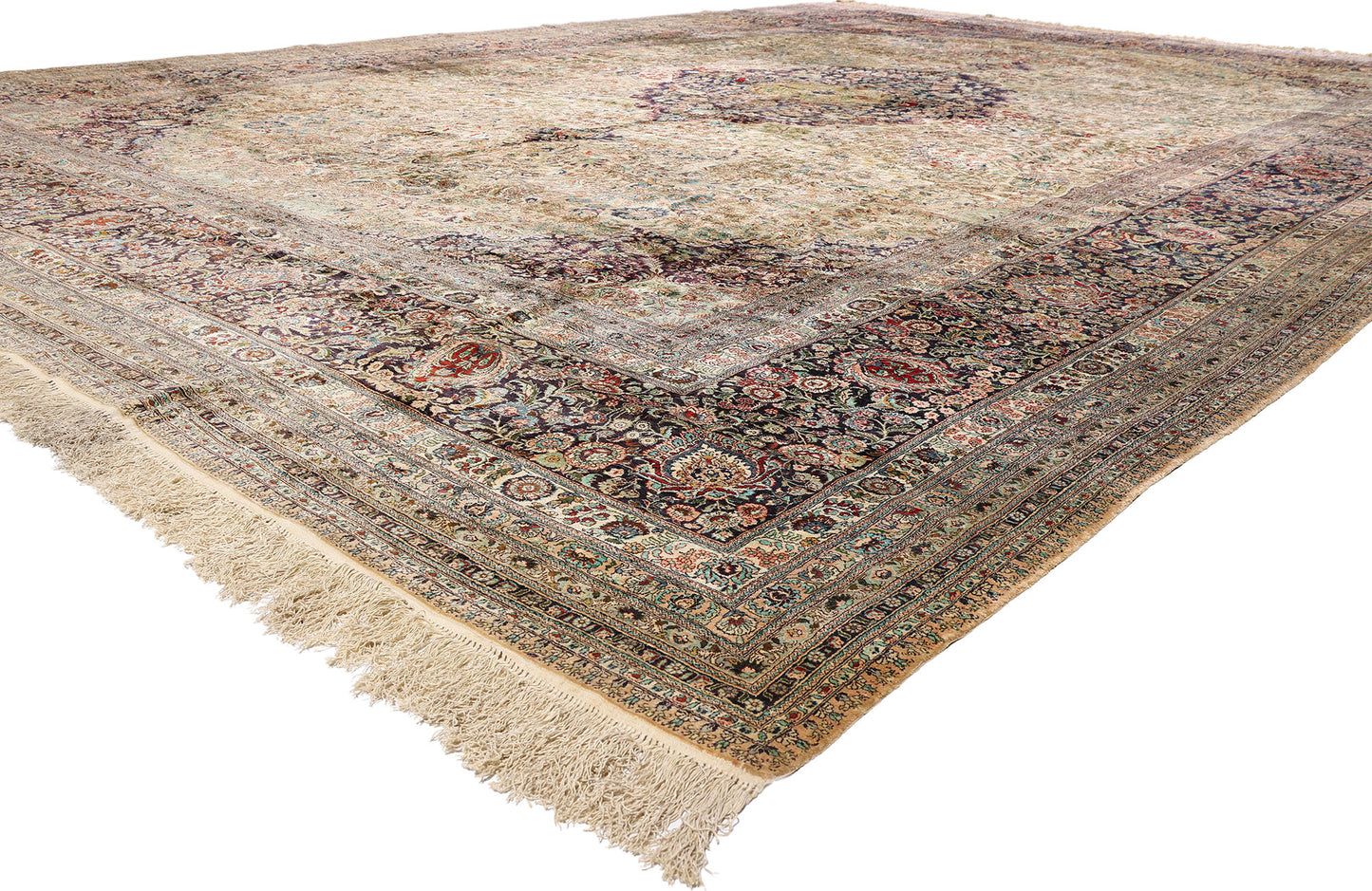 12 x 18 - Beige Vintage Chinese Qum Rug - 79157