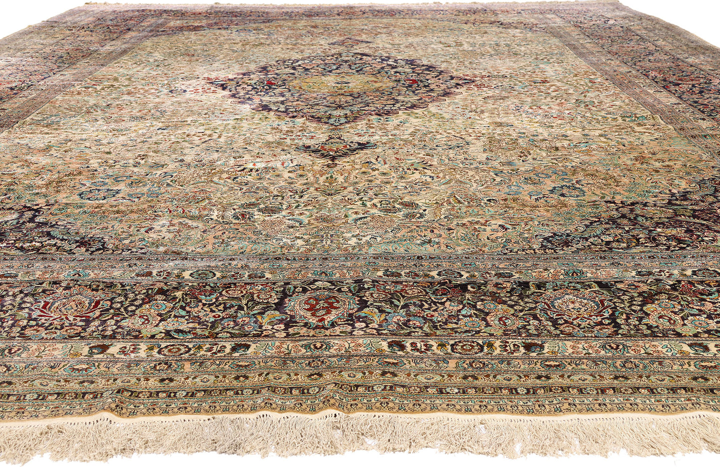 12 x 18 - Beige Vintage Chinese Qum Rug - 79157