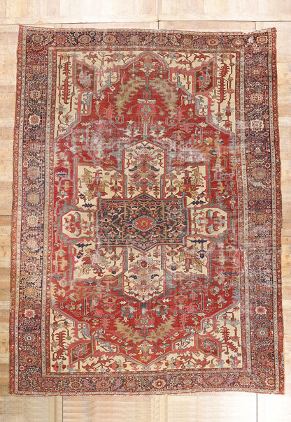 11 x 15 Red Antique Persian Serapi Rug 79290