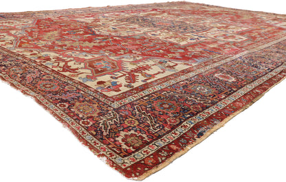 11 x 15 Red Antique Persian Serapi Rug 79290