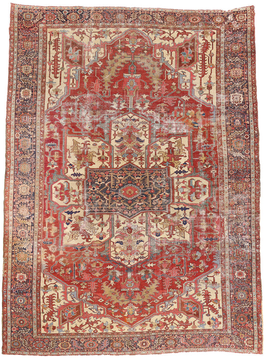 11 x 15 Red Antique Persian Serapi Rug 79290