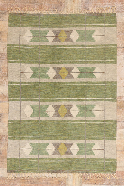 5 x 7 - Green Vintage Ingegerd Silow Swedish Rollakan Rug - 79359