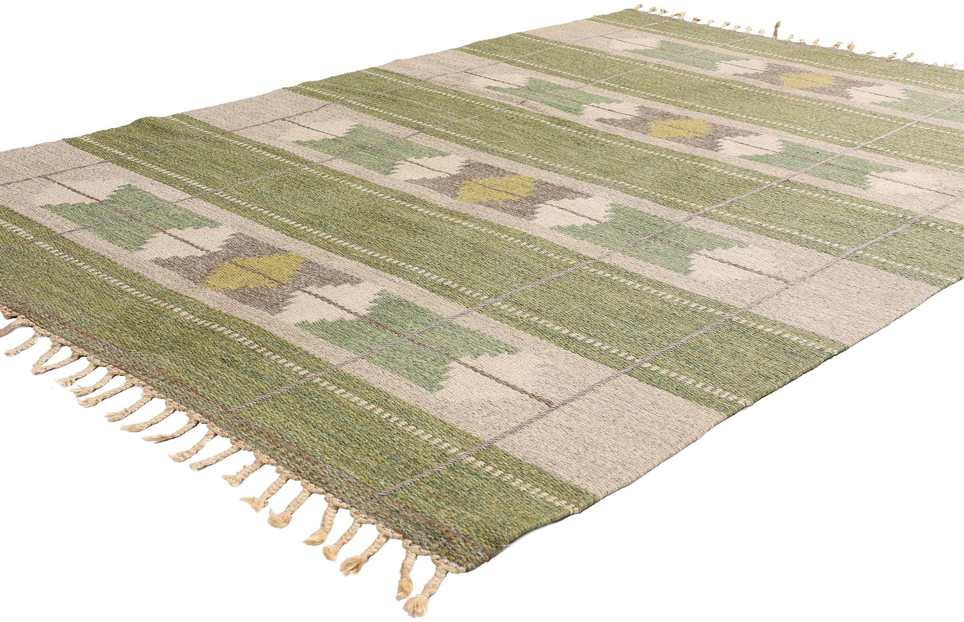 5 x 7 - Green Vintage Ingegerd Silow Swedish Rollakan Rug - 79359