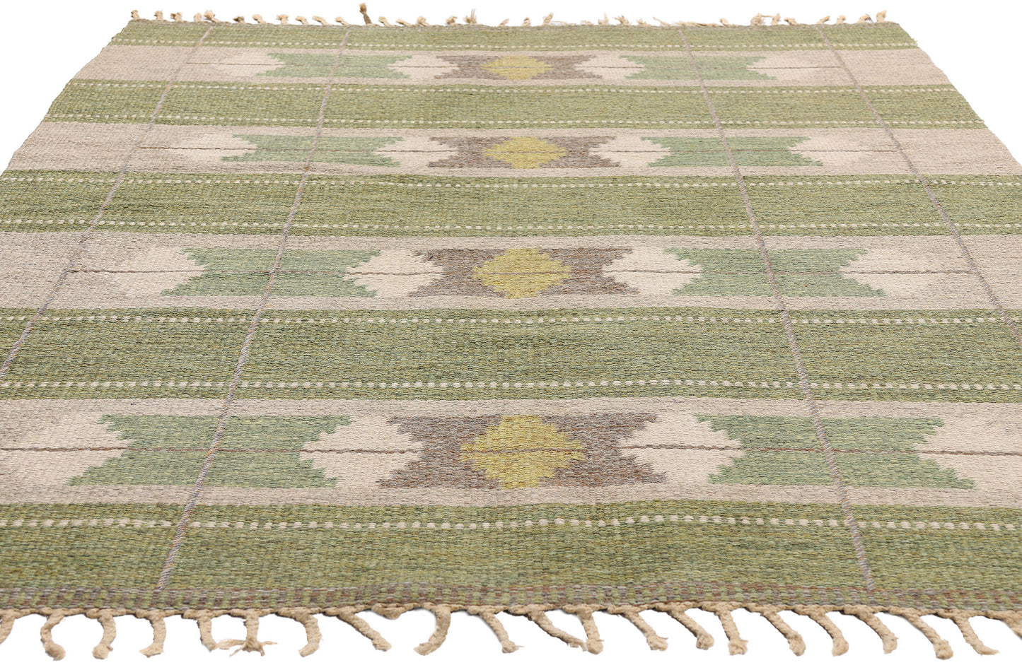 5 x 7 - Green Vintage Ingegerd Silow Swedish Rollakan Rug - 79359